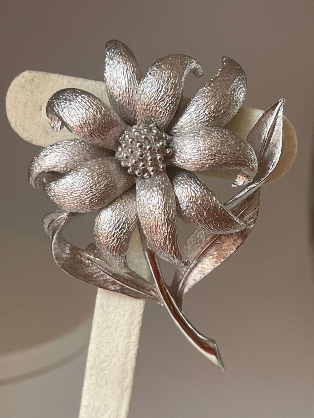 Boucher Vintage Silver Tone Floral Brooch Textured Metal Signed Elegant Flower